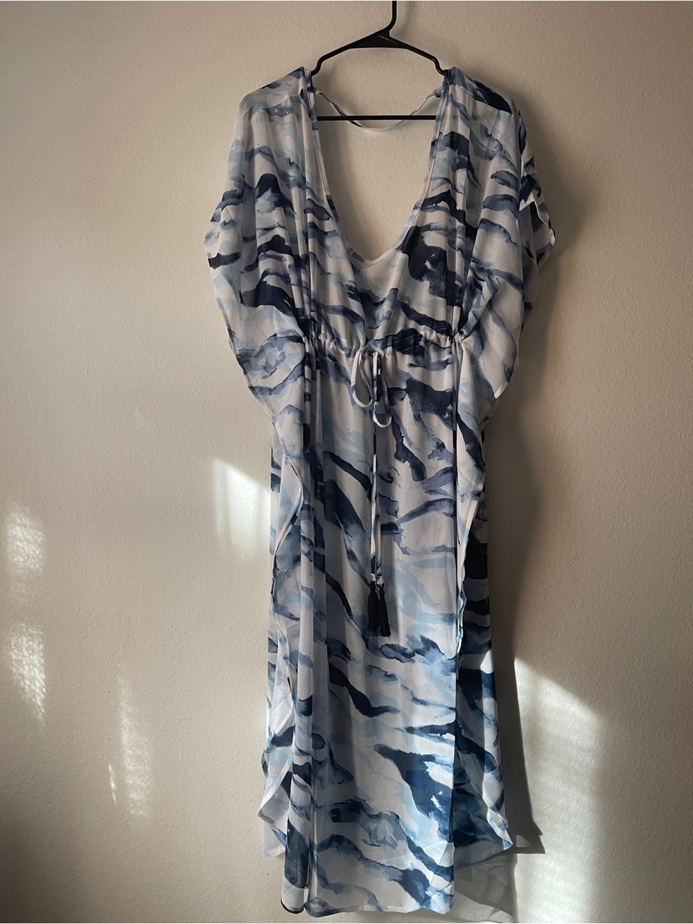 Beach wear Blue and White Watercolor Caftan cover up Dress